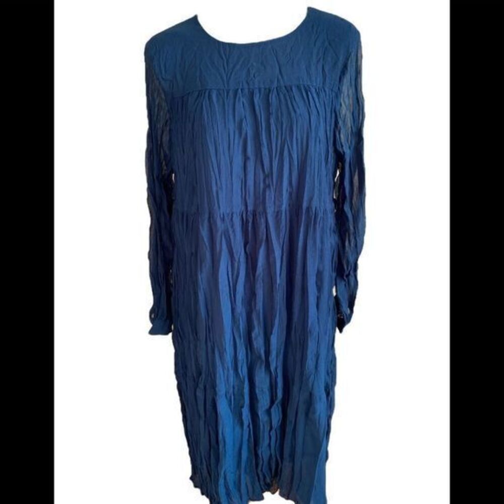 MNG Crinkle MIDI Dress - 6 navy crinkle polyester ,